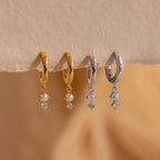 Dangling Pearl Diamond Huggies Silver 18K Gold Plated