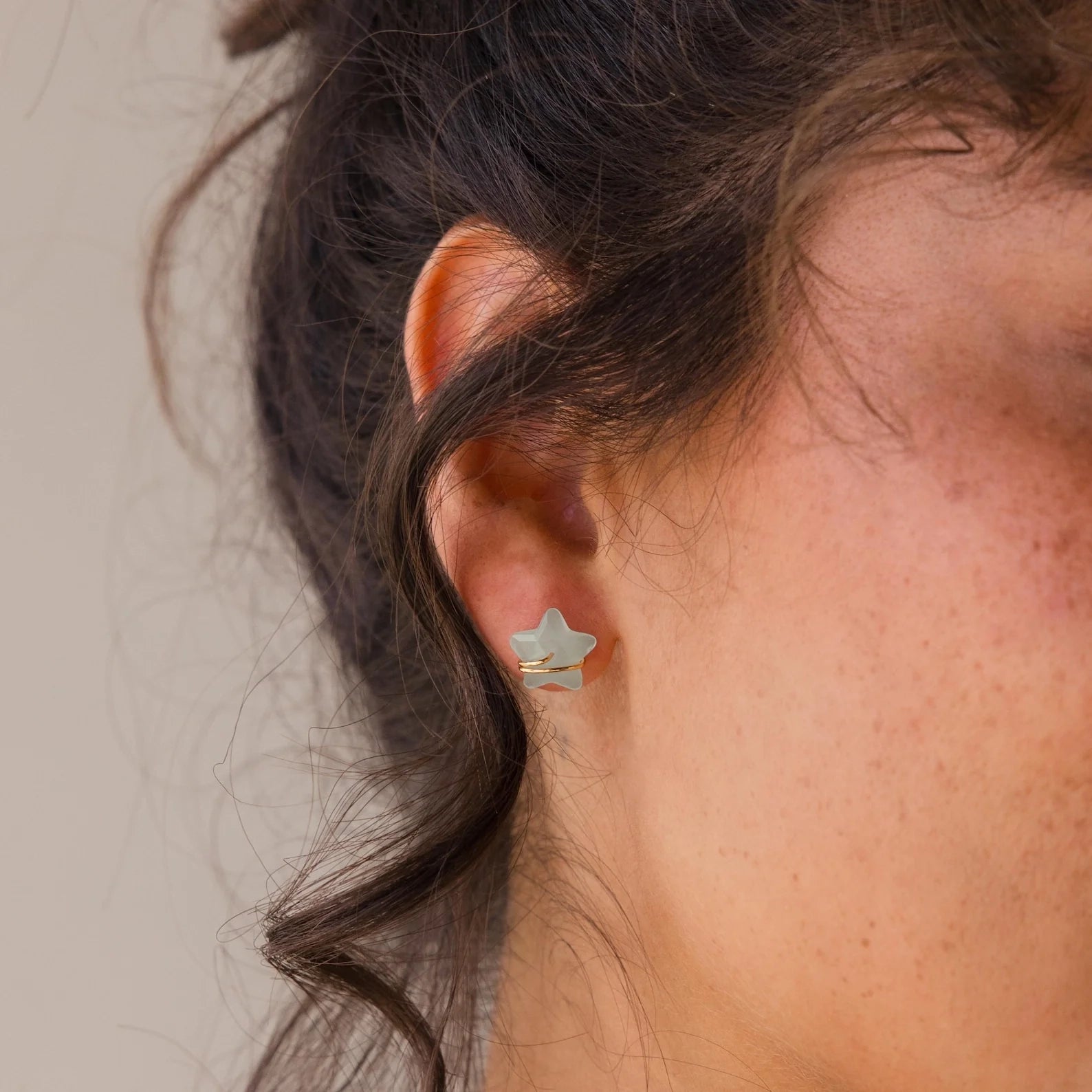 Aquamarine Moon & Star Studs Silver 18K Gold Plated