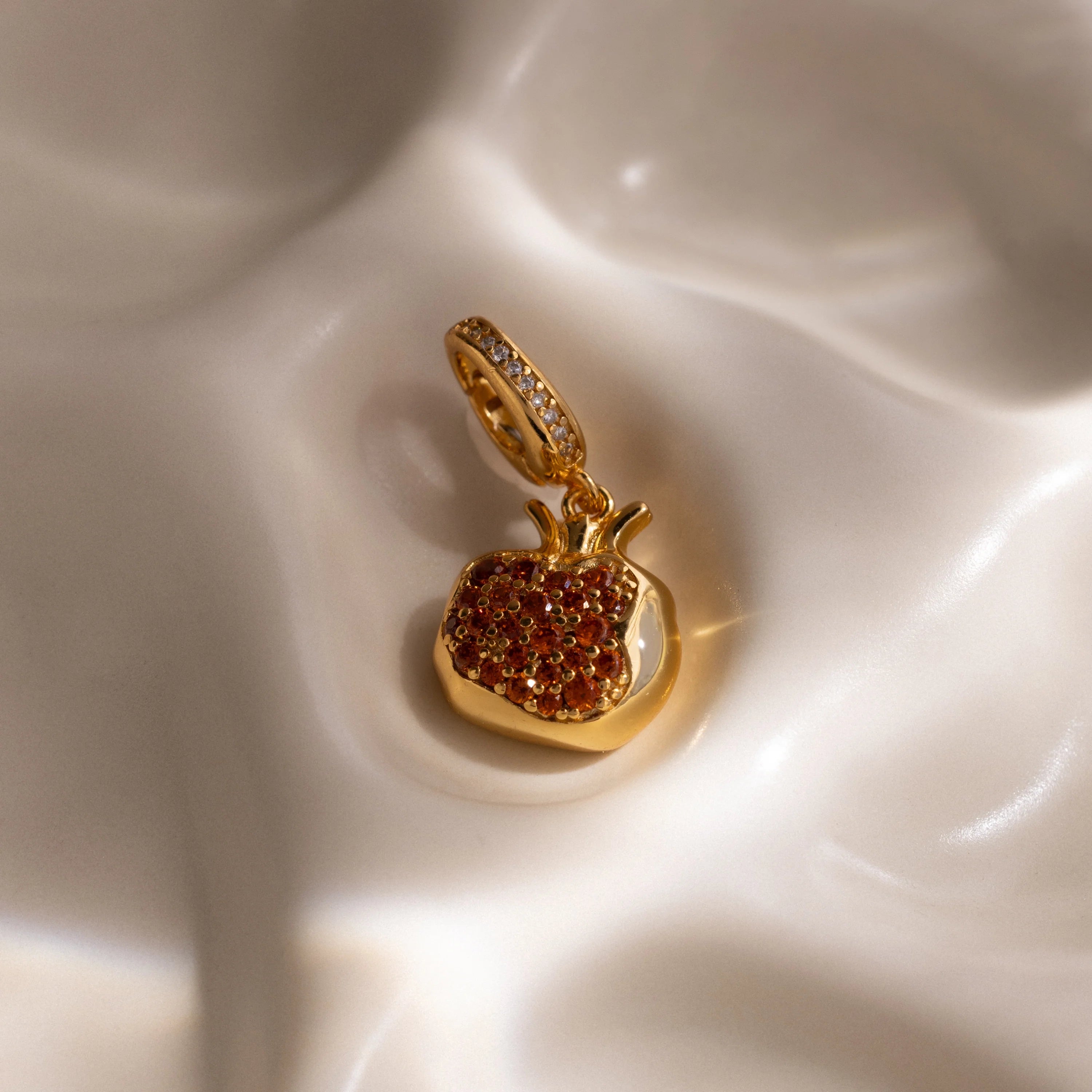 Garnet Pomegranate Charm Silver 18K Gold Plated