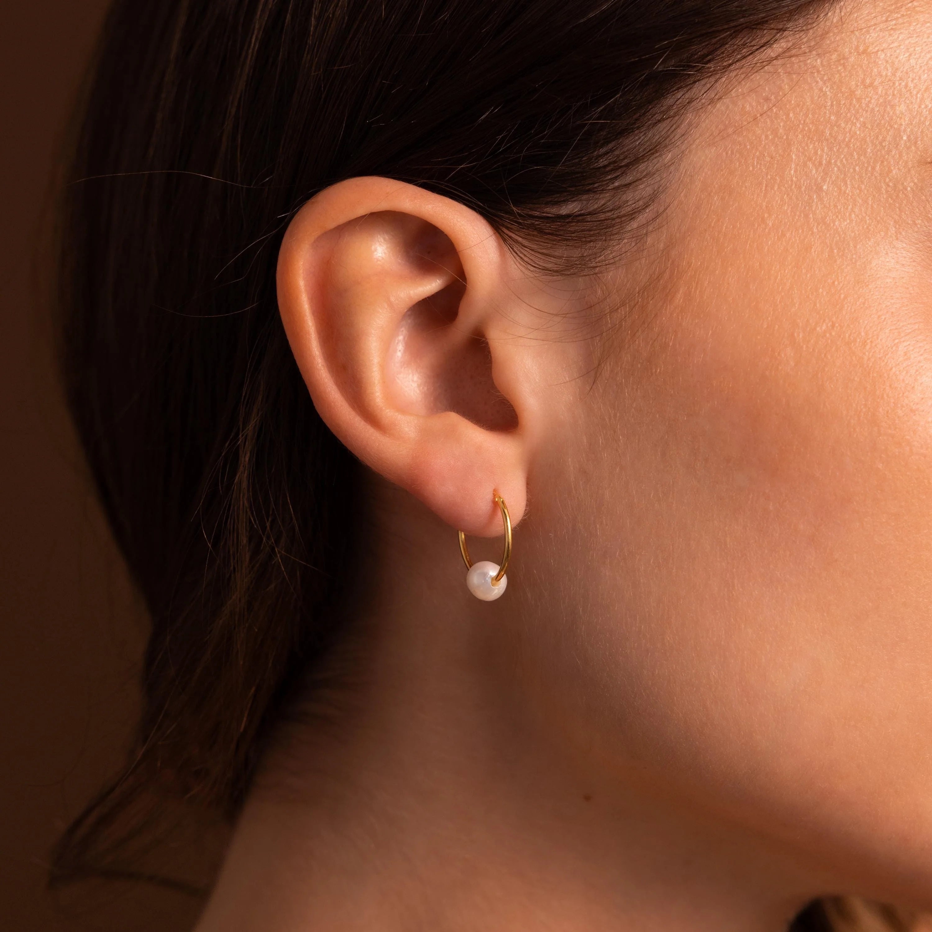 Round Pearl Hoops Silver 18K Gold Plated