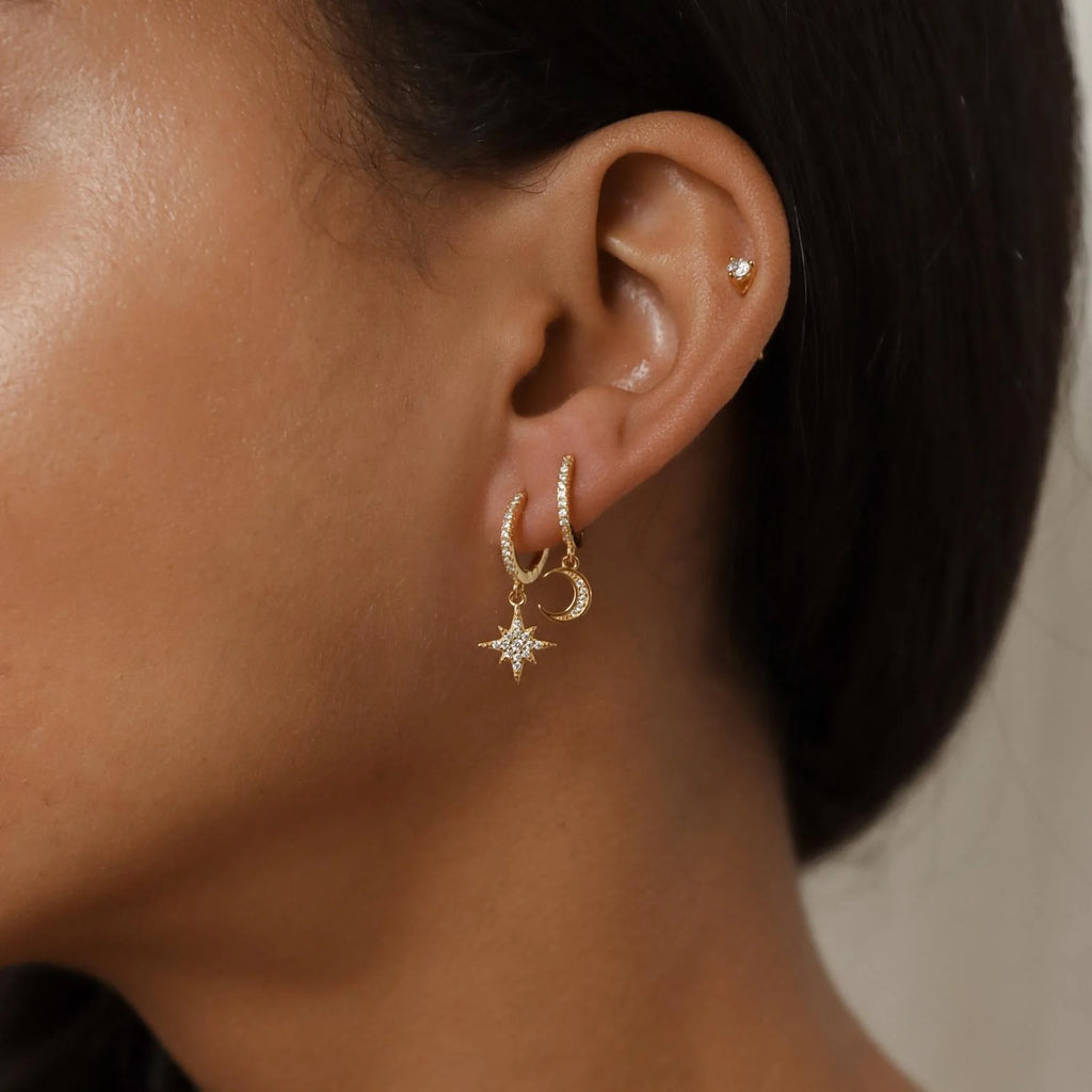 Moon and Star Huggies Silver 18K Gold Plated