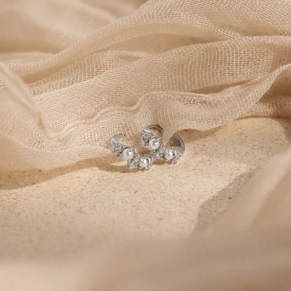 Pearl Diamond Cluster Huggies