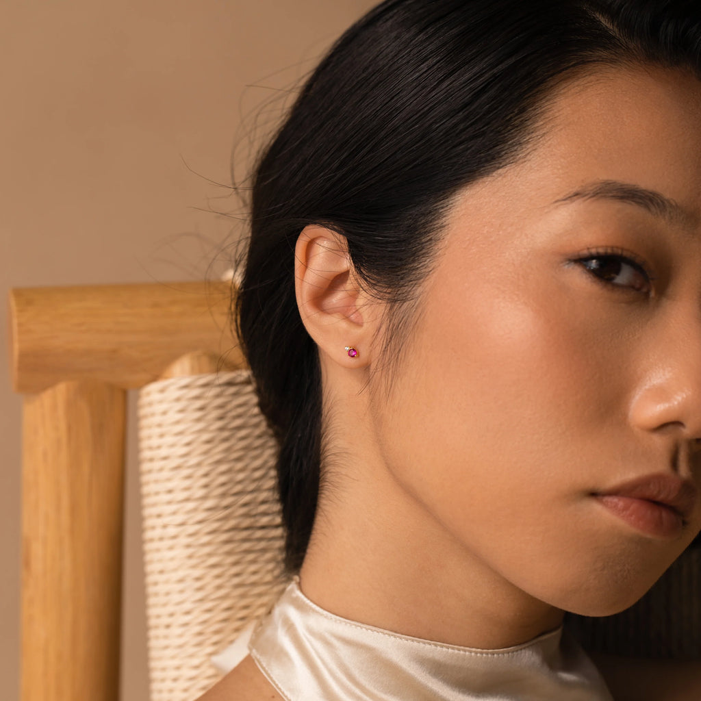 Raindrop Garnet Studs Silver 18K Gold Plated