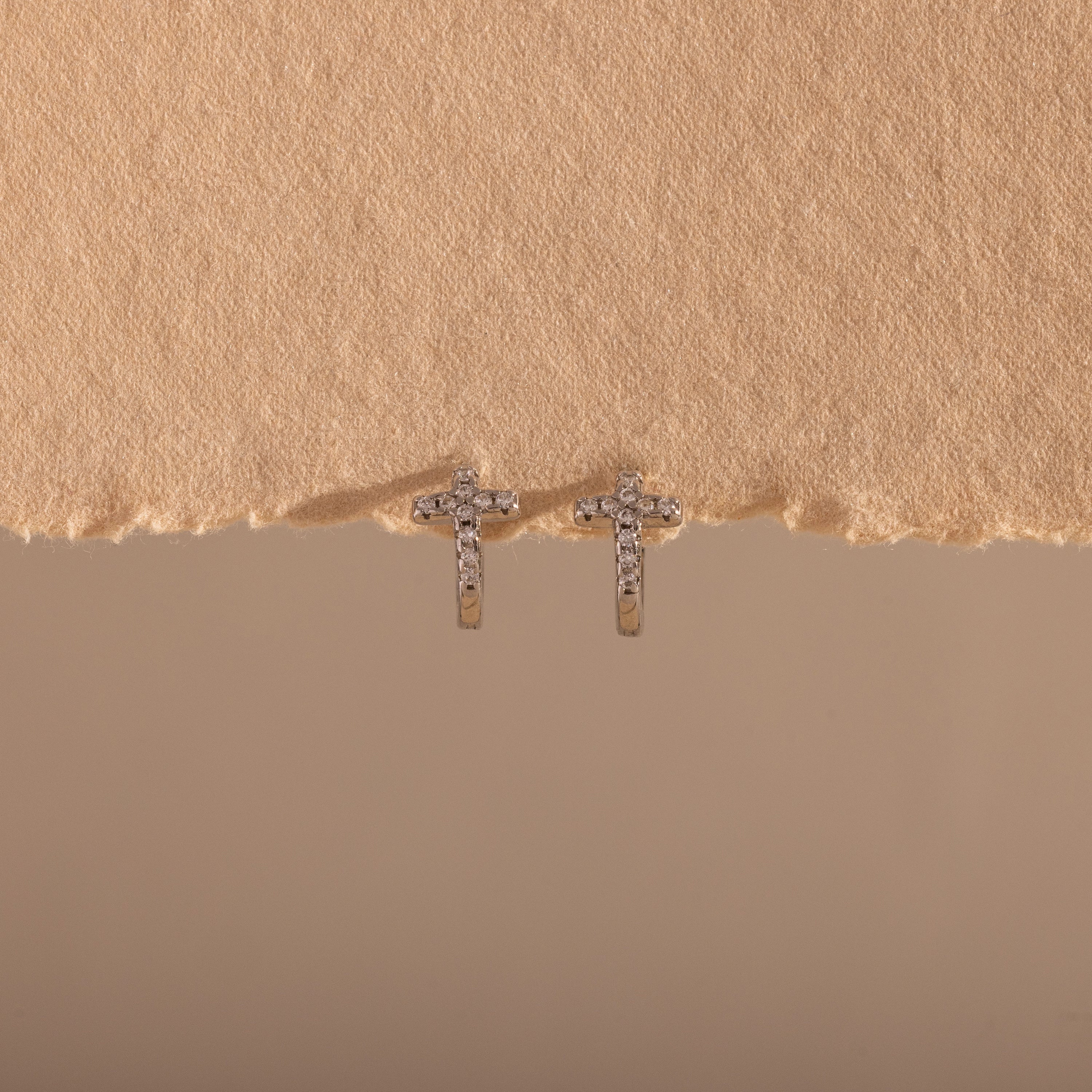 Diamond Cross Huggies Silver 18K Gold Plated