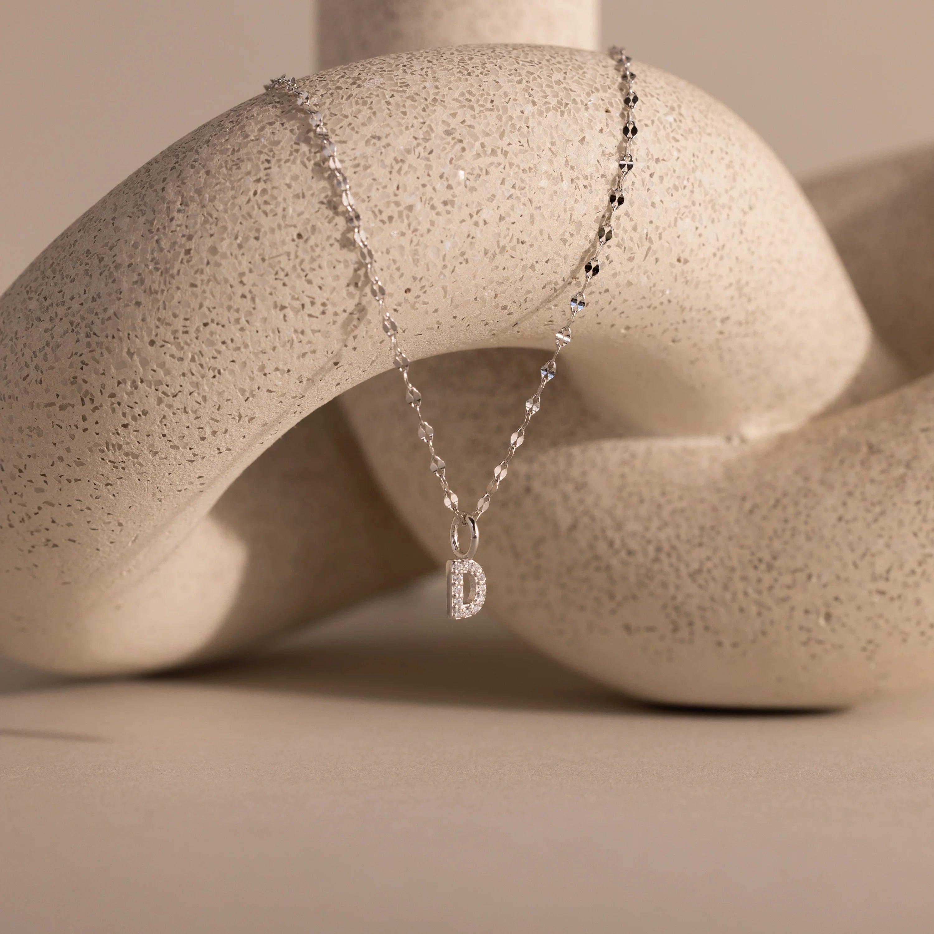 Dainty Pave Letter Necklace Silver 18K Gold Plated