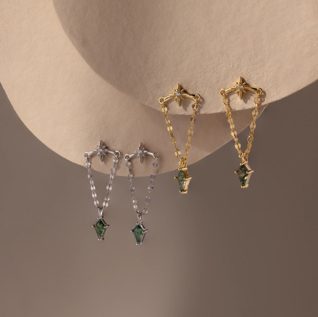 Agate Star Chain Earrings Silver 18K Gold Plated