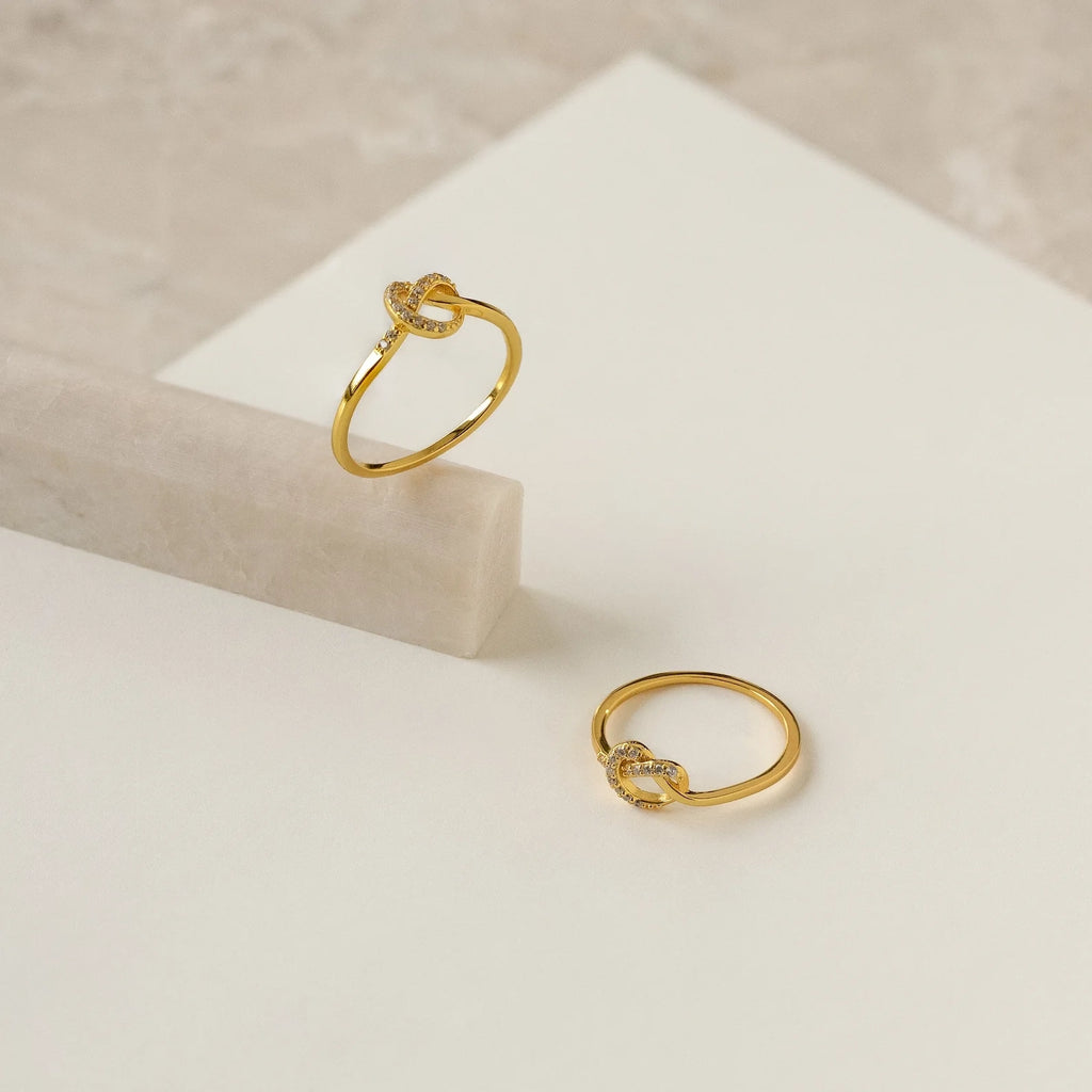 Pave Heart Knot Ring Silver 18K Gold Plated