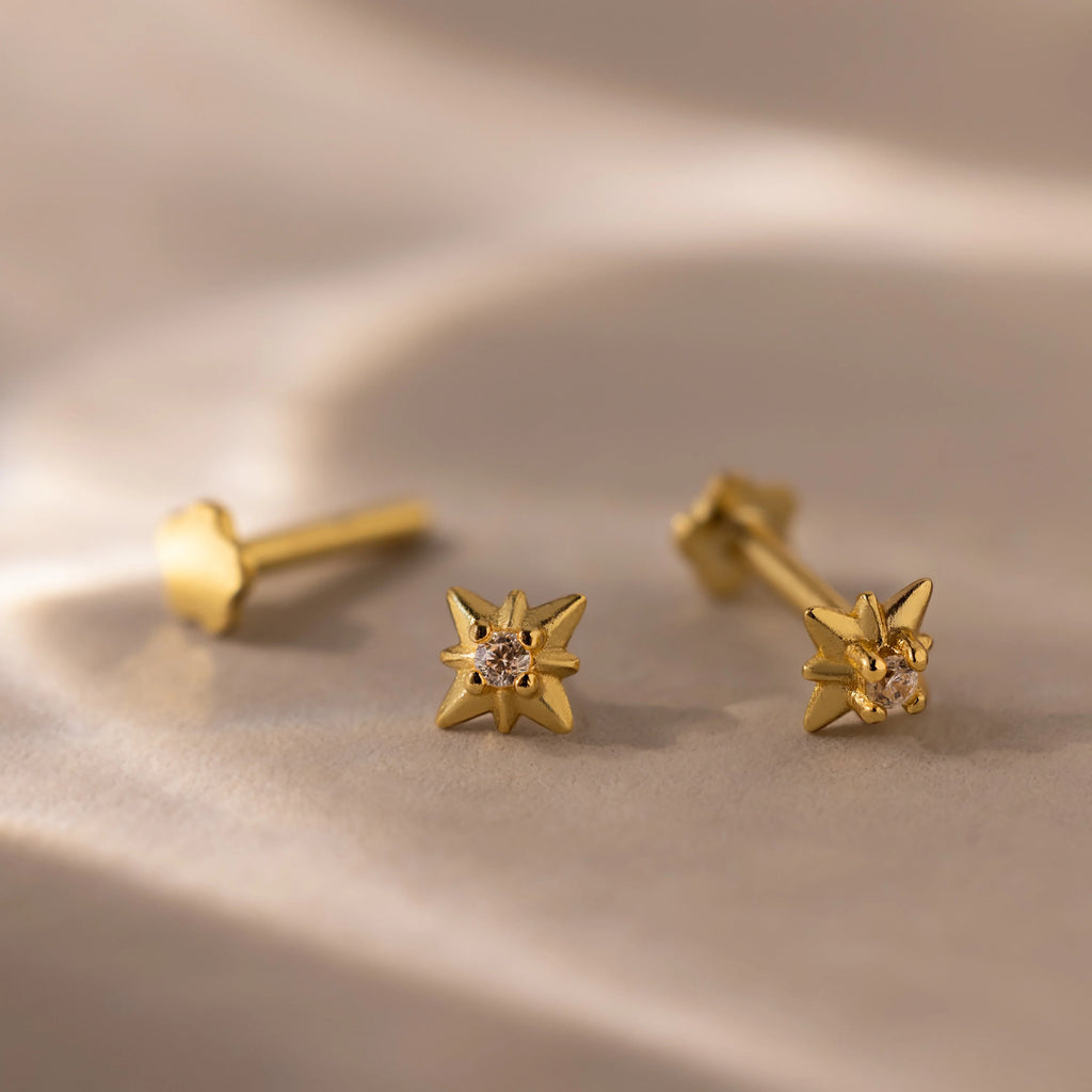 Diamond Starlight Flatback Studs Silver 18K Gold Plated