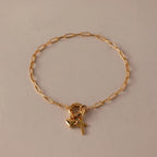 Cross/Heart Charm Rolo Clasp Bracelet Silver 18K Gold Plated