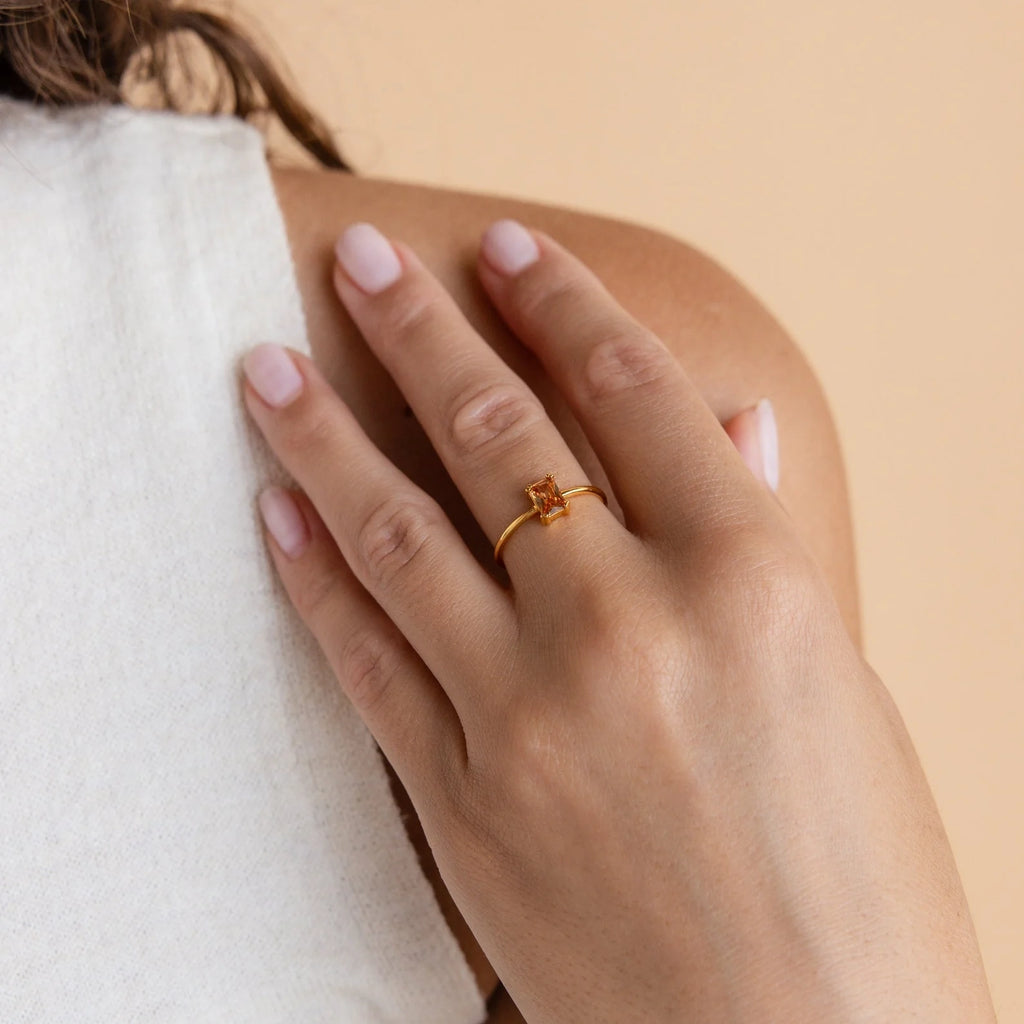 Citrine Emerald Ring Silver 18K Gold Plated