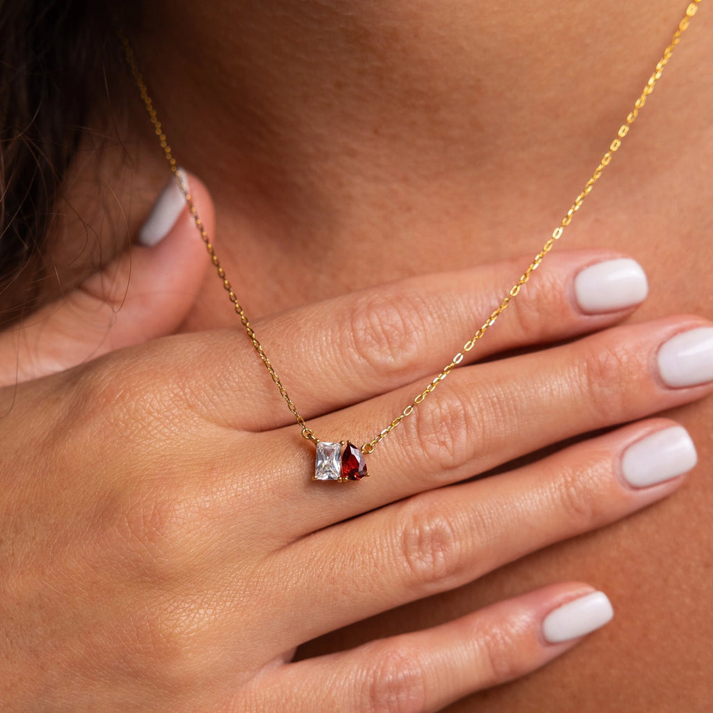 Toi et Moi Birthstone Necklace Silver 18K Gold Plated