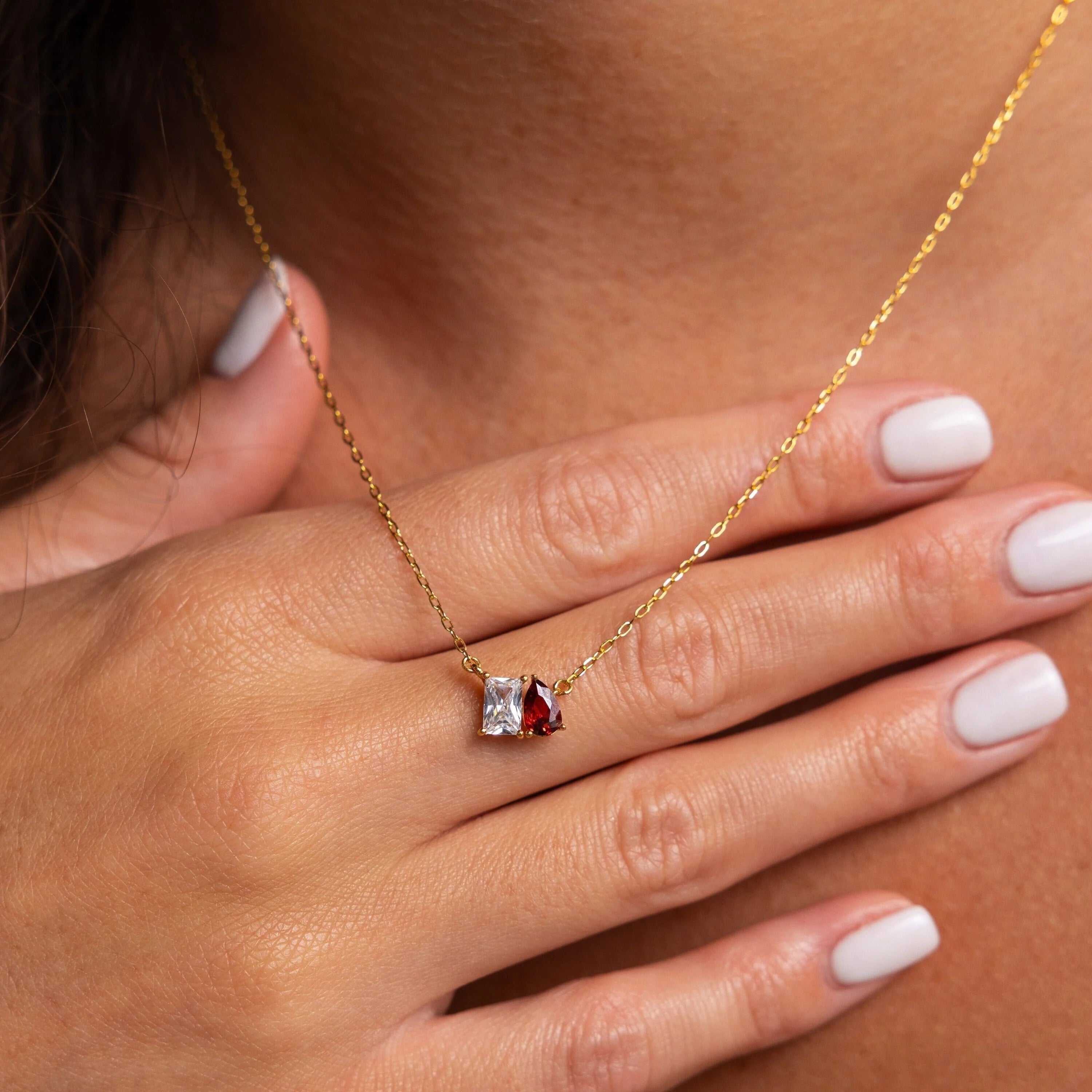 Toi et Moi Birthstone Necklace Silver 18K Gold Plated