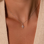 Diamond Art Deco Cross Necklace Silver 18K Gold Plated