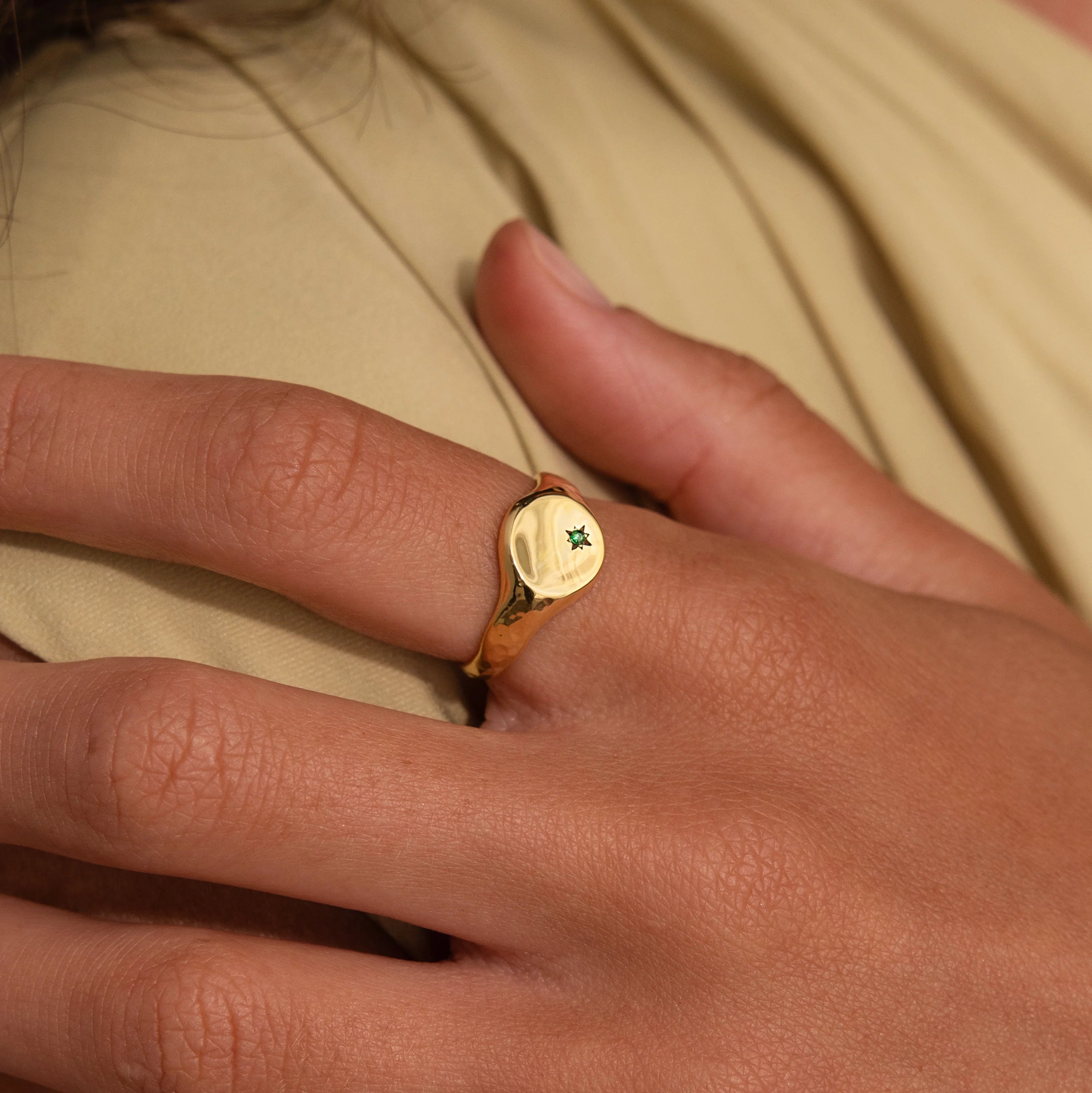 Aquamarine North Star Signet Ring Silver 18K Gold Plated