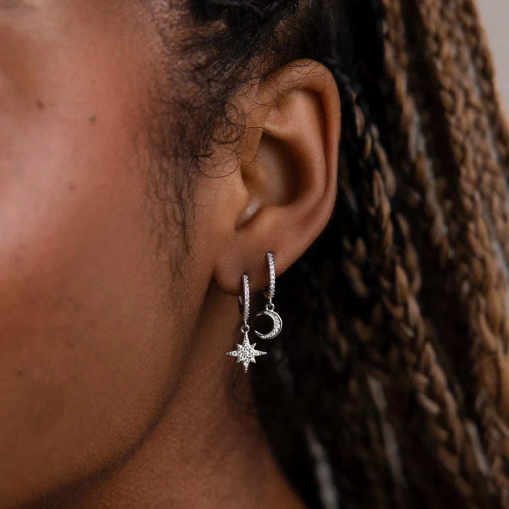 Moon and Star Huggies Silver 18K Gold Plated