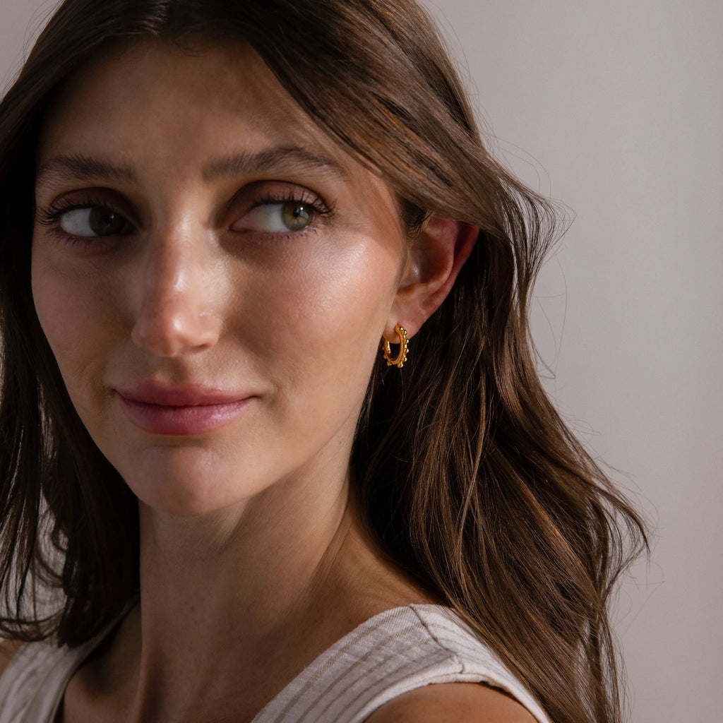 Beaded Hoops Silver 18K Gold Plated