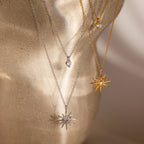 Diamond Starburst Duo Necklace Silver 18K Gold Plated
