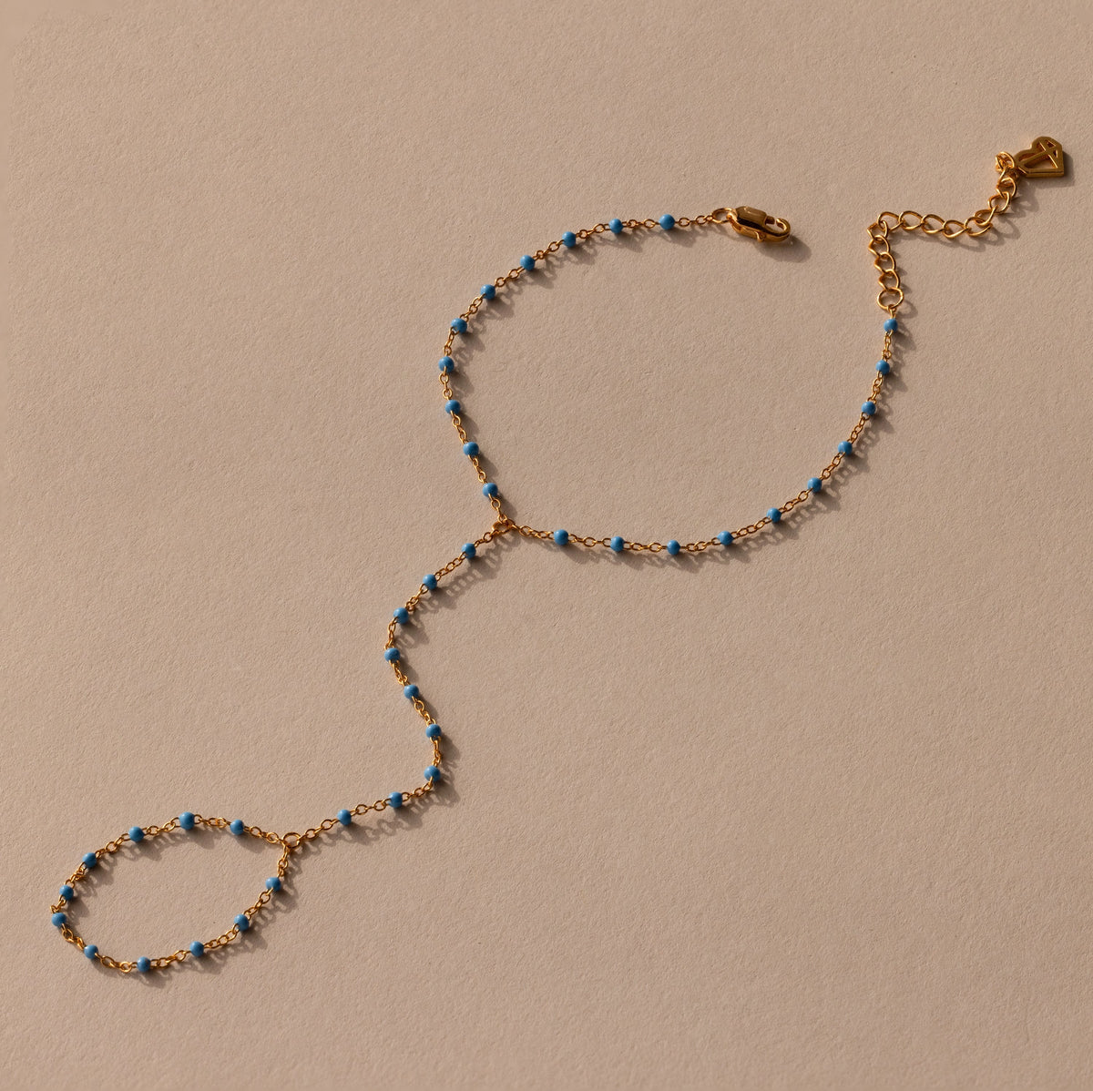 Ocean Beaded Hand Chain Bracelet Silver 18K Gold Plated