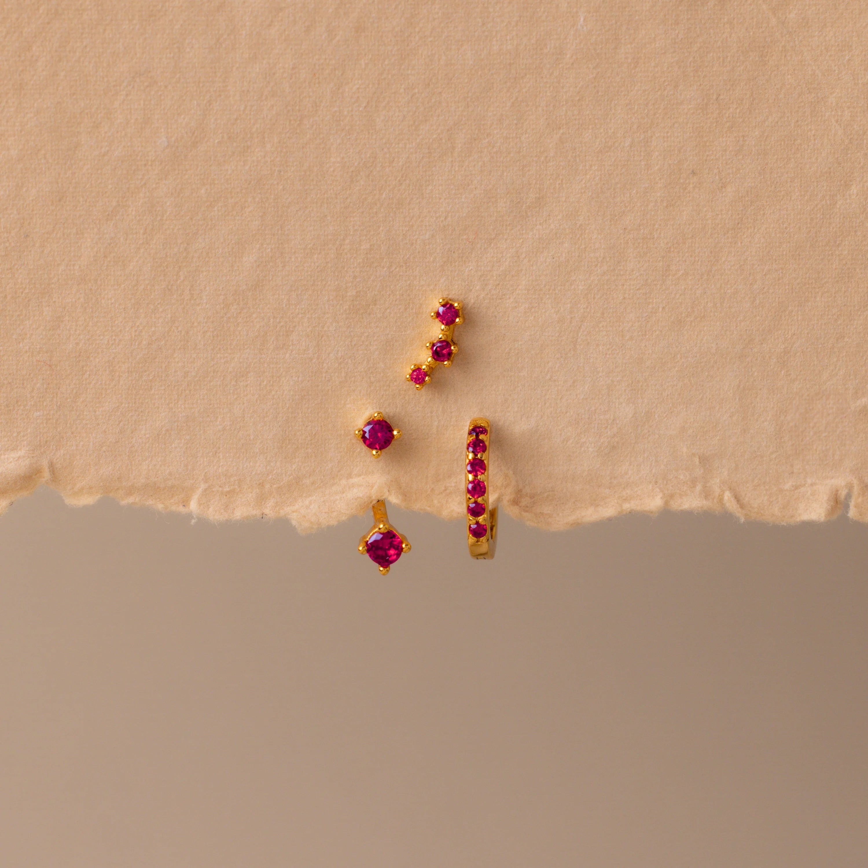 Ruby Trio Earring  Set Silver 18K Gold Plated