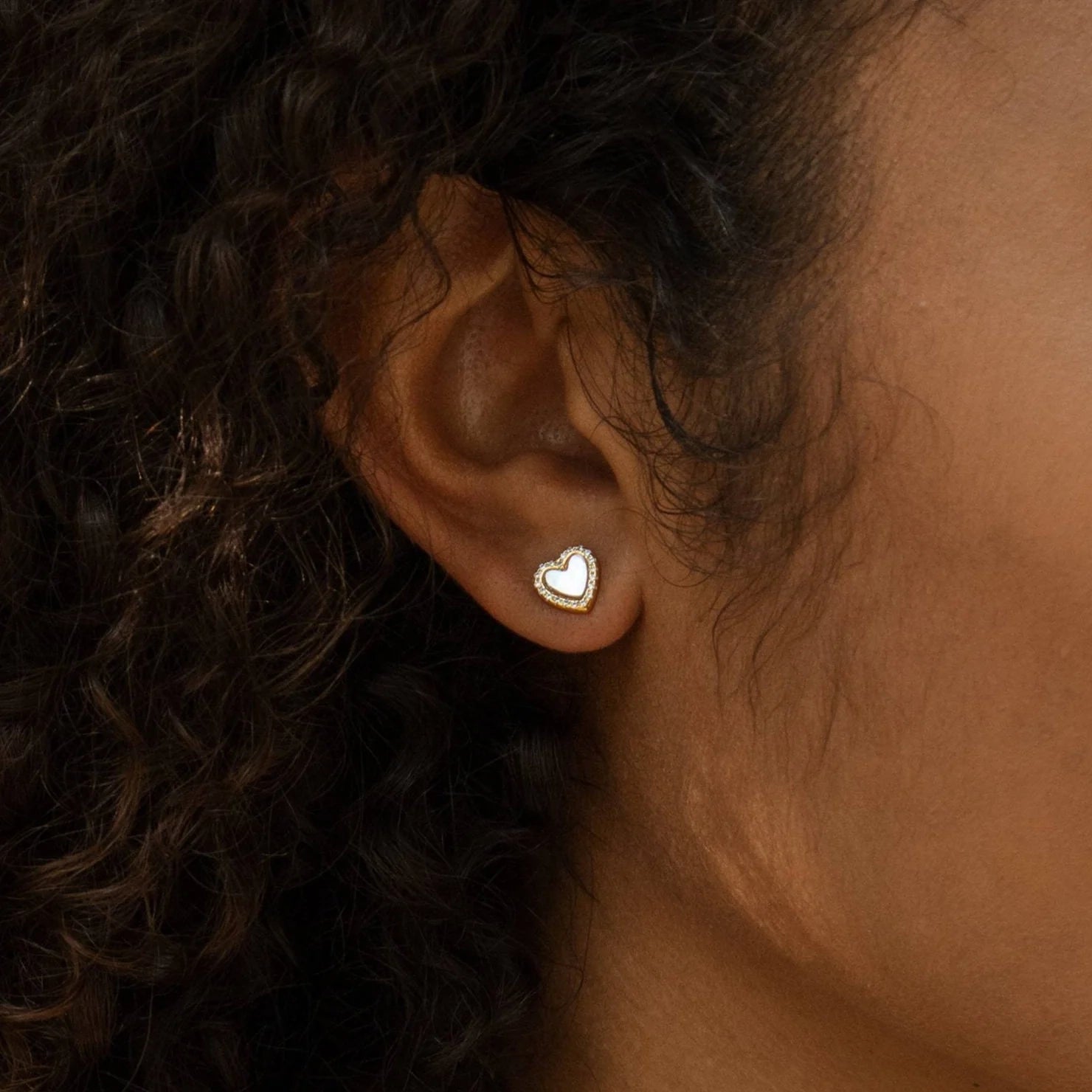 Diamond Heart Shaped Pearl Studs Silver 18K Gold Plated