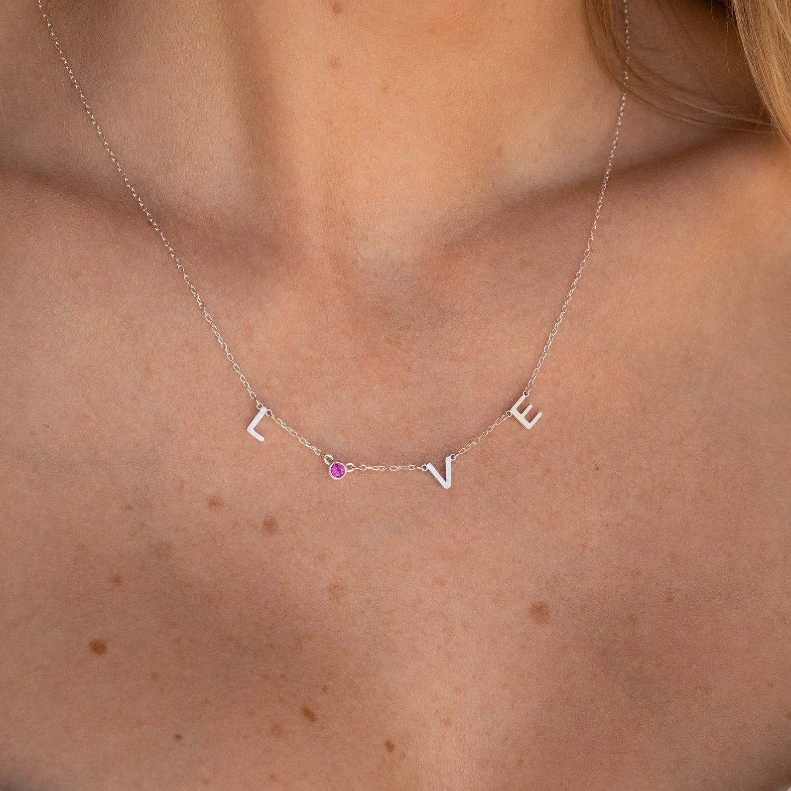Personalized Birthstone Letter Necklace