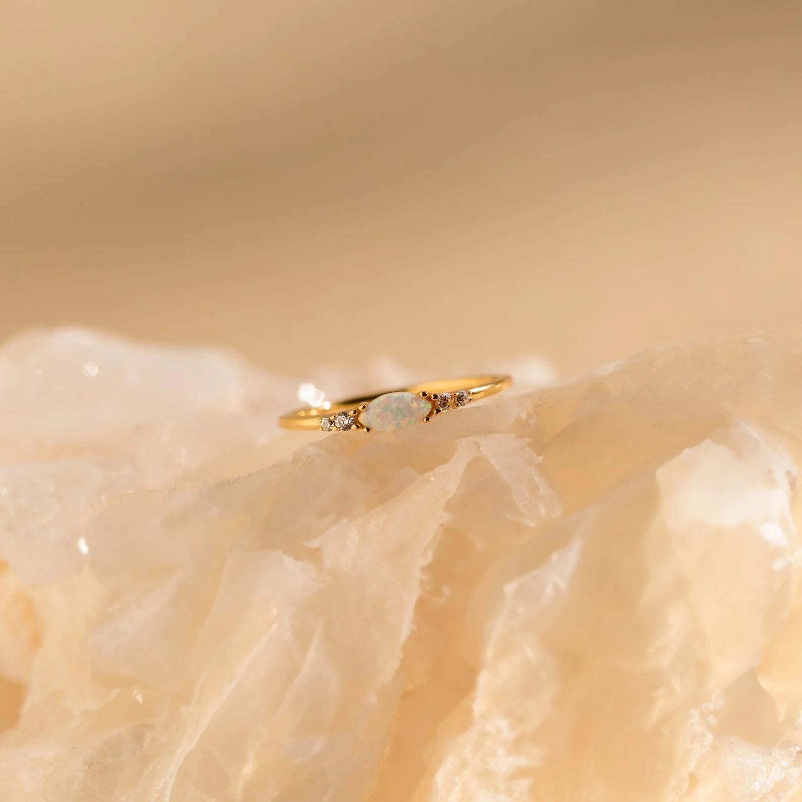 Marquise Opal Diamond Ring Silver 18K Gold Plated