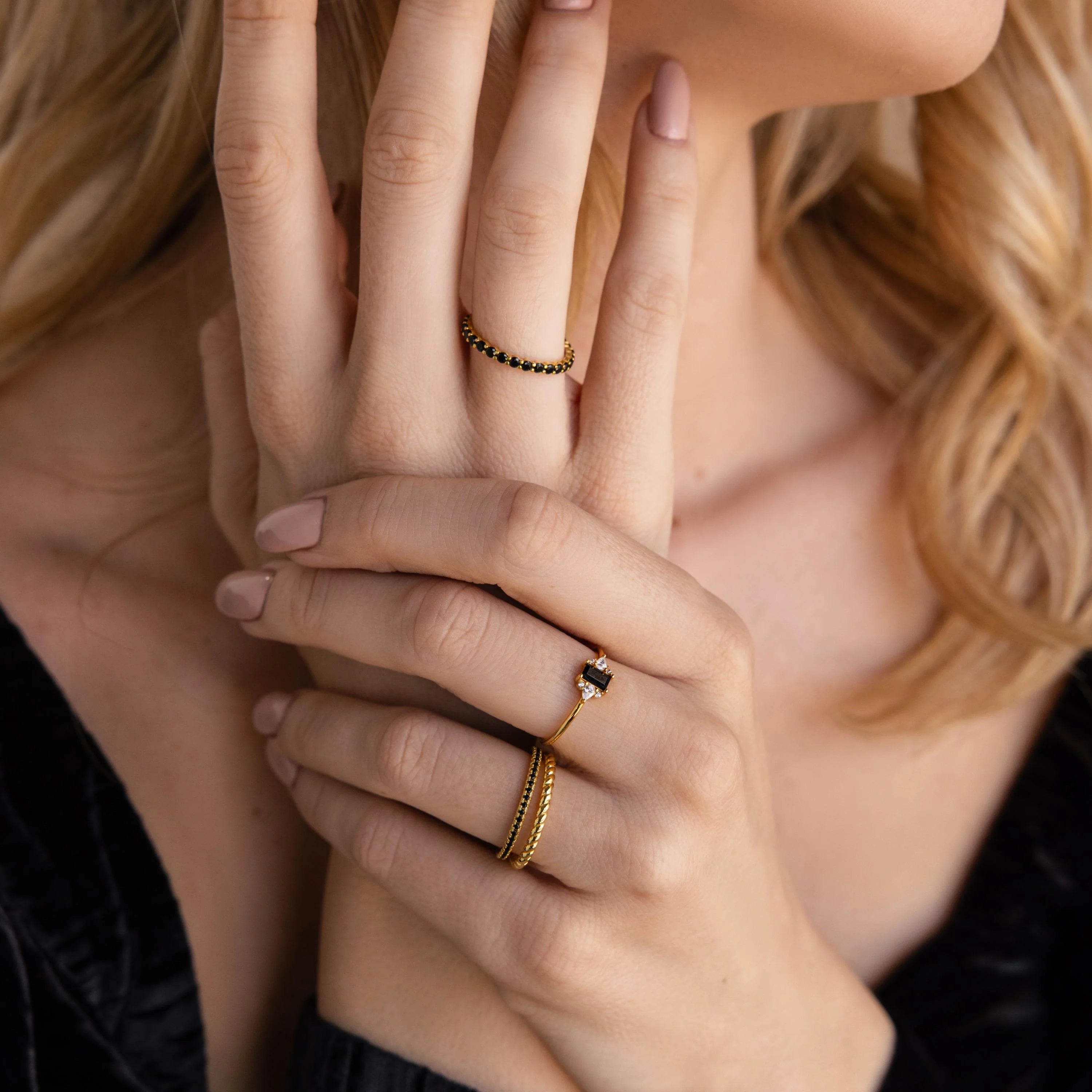 Onyx Baguette Diamond Ring Silver 18K Gold Plated