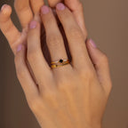 Diamond Onyx Ring Set Silver 18K Gold Plated