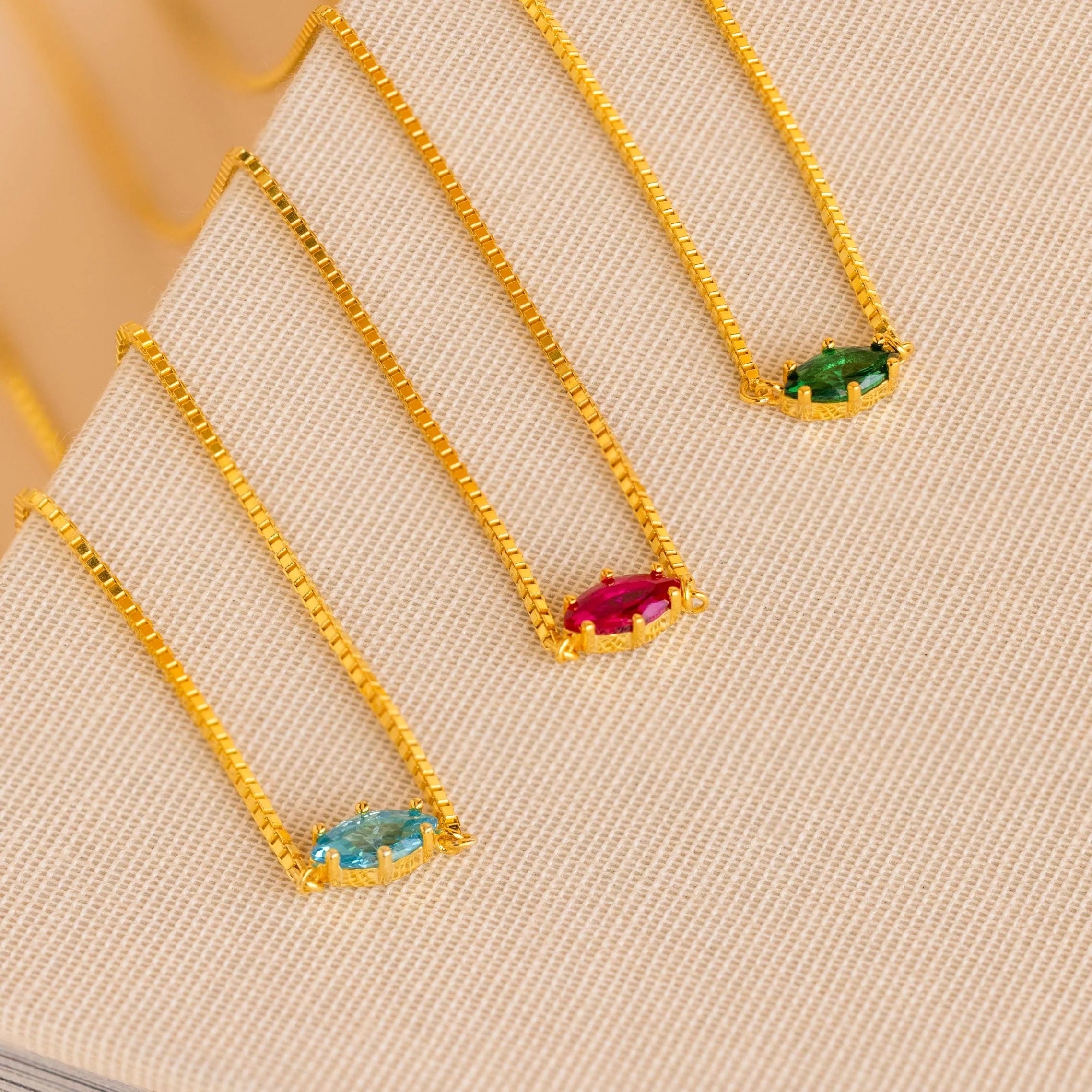 Dainty Marquise Birthstone Necklace Silver 18K Gold Plated