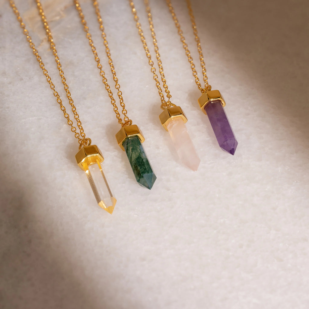 Crystal Quartz Necklaces Silver 18K Gold Plated