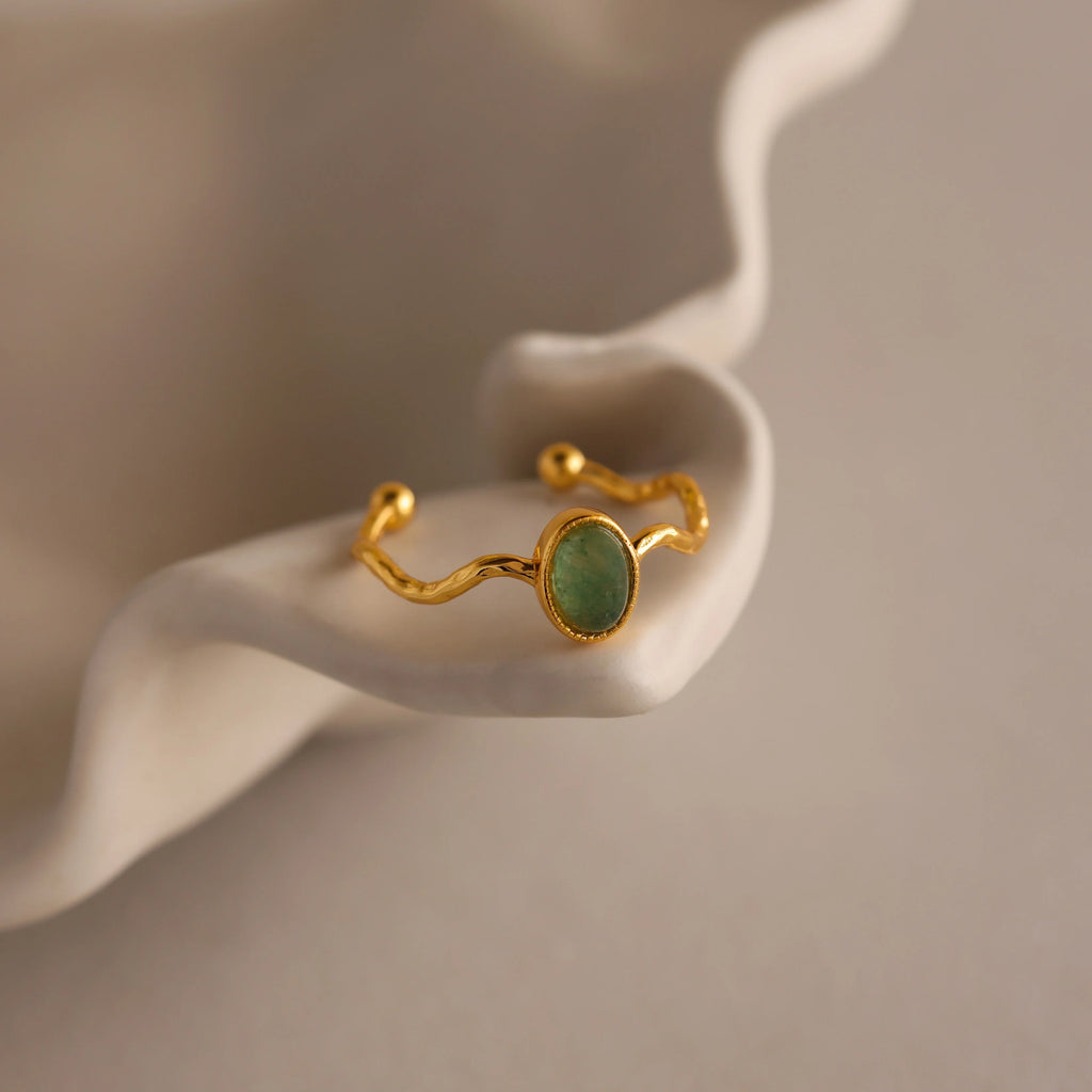 Open Sculpted Jade Ring Silver 18K Gold Plated