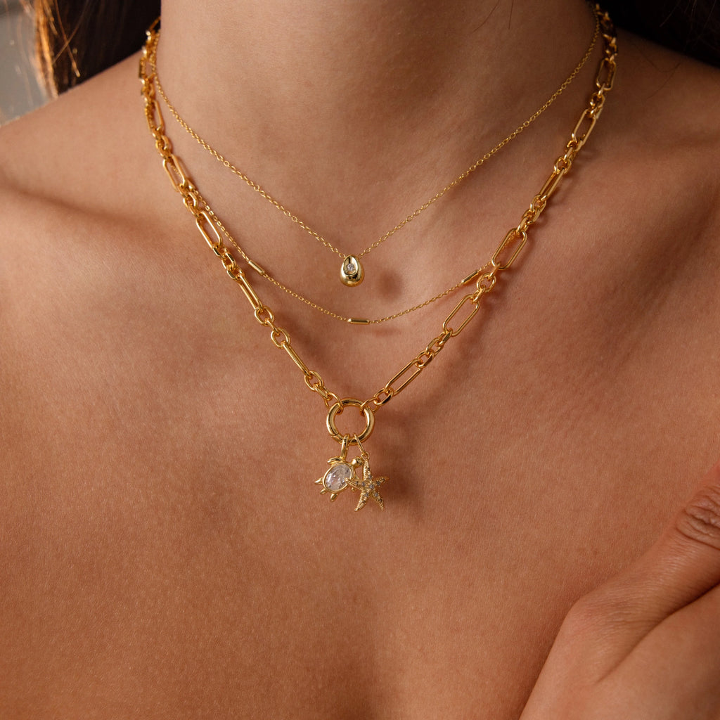Diamond Turtle Charm Silver 18K Gold Plated