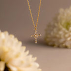 Vintage Diamond Cross Necklace Silver 18K Gold Plated