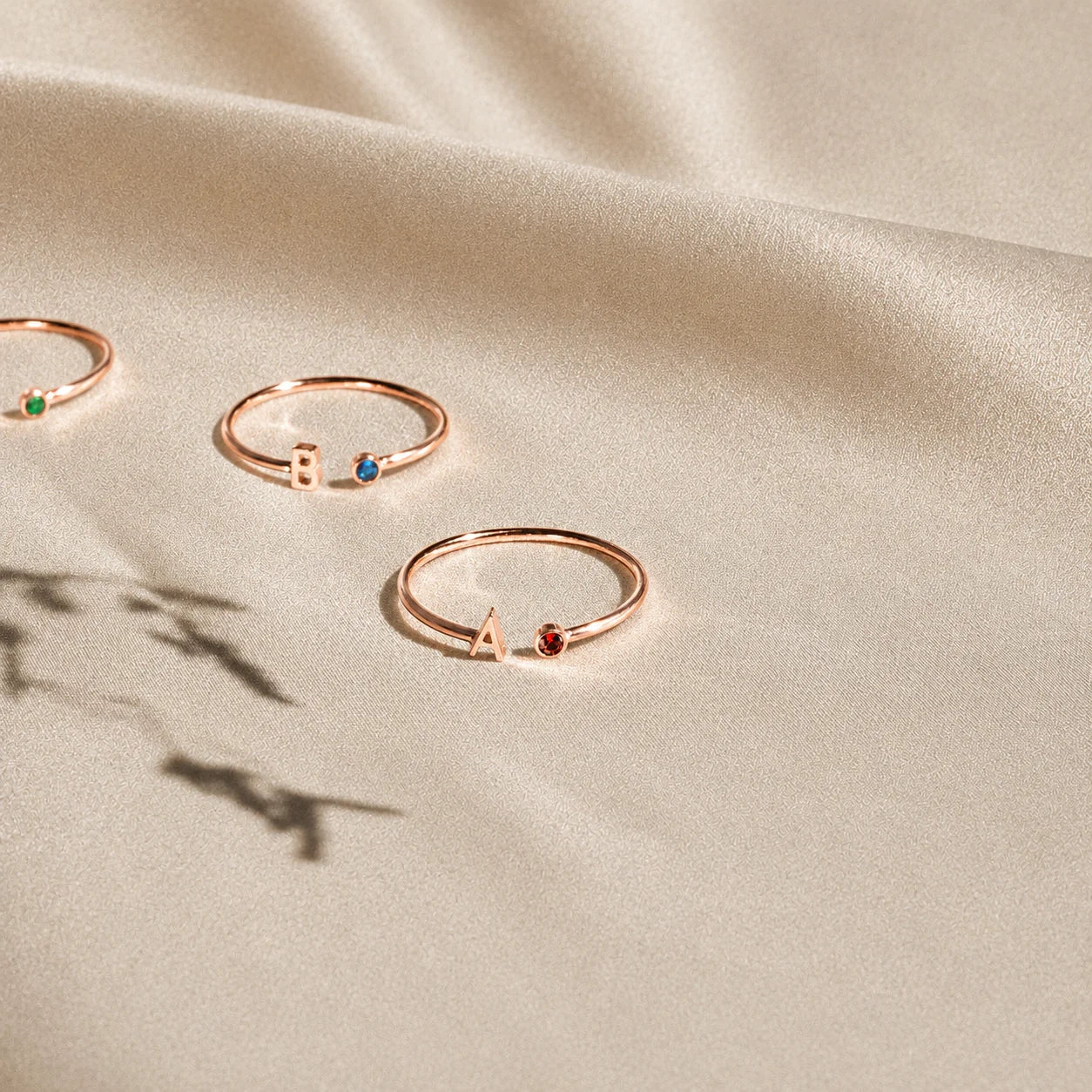 Modern Initial Birthstone Ring