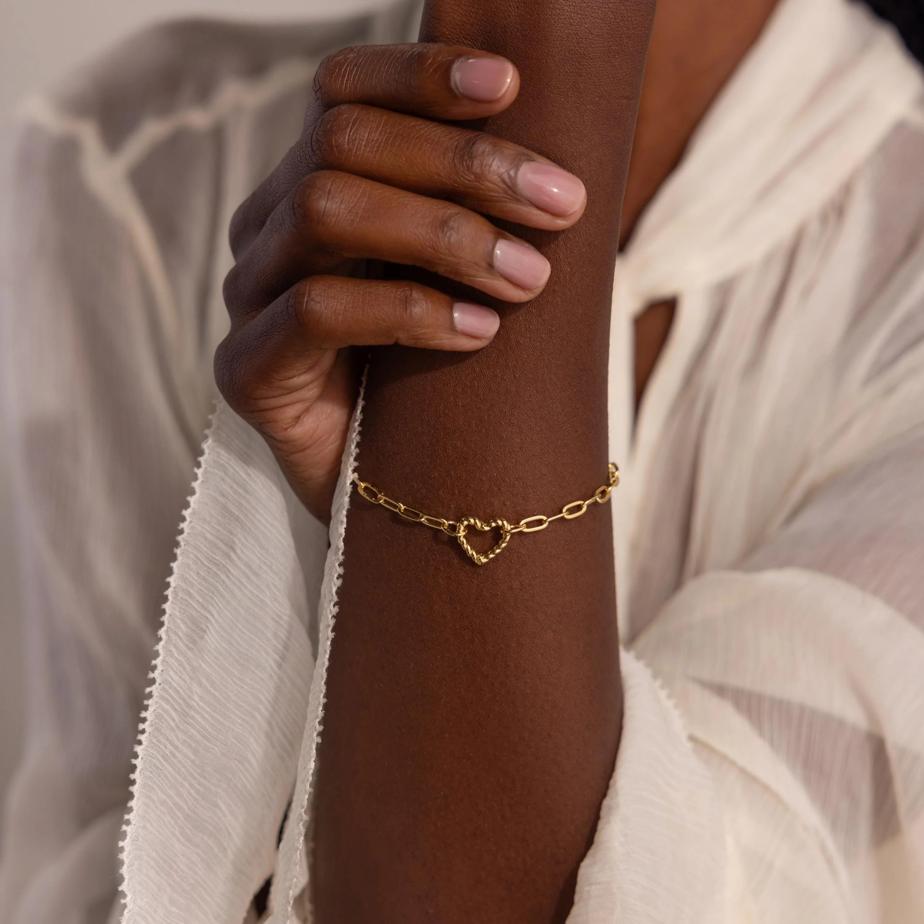 Heart Charm Paperclip Bracelet Silver 18K Gold Plated
