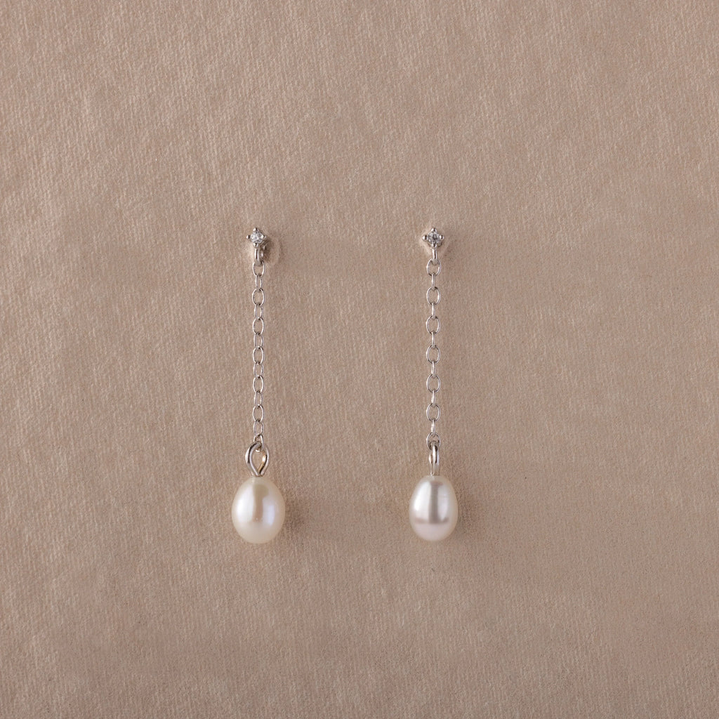 Diamond Pearl Drop Earrings Silver 18K Gold Plated