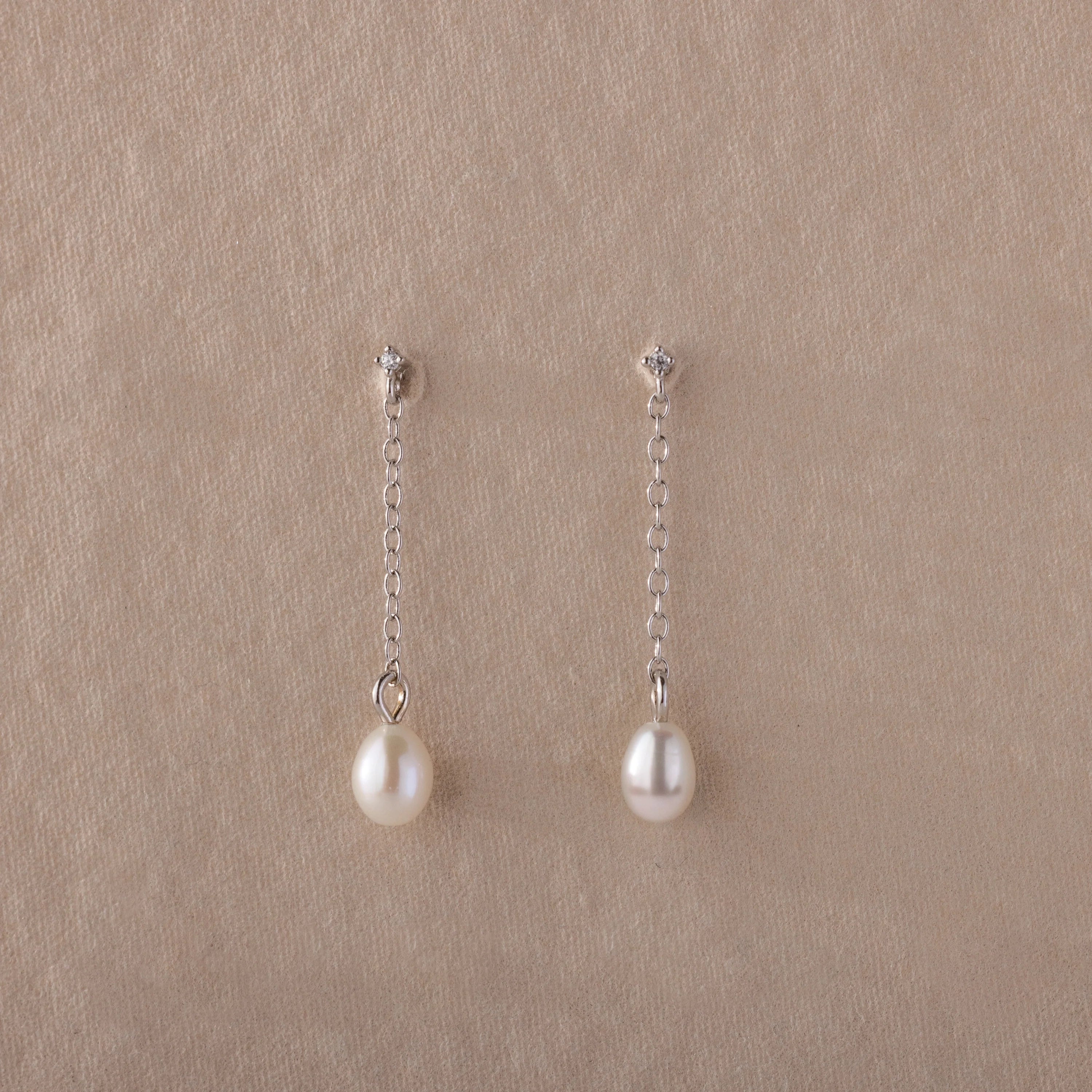 Diamond Pearl Drop Earrings Silver 18K Gold Plated