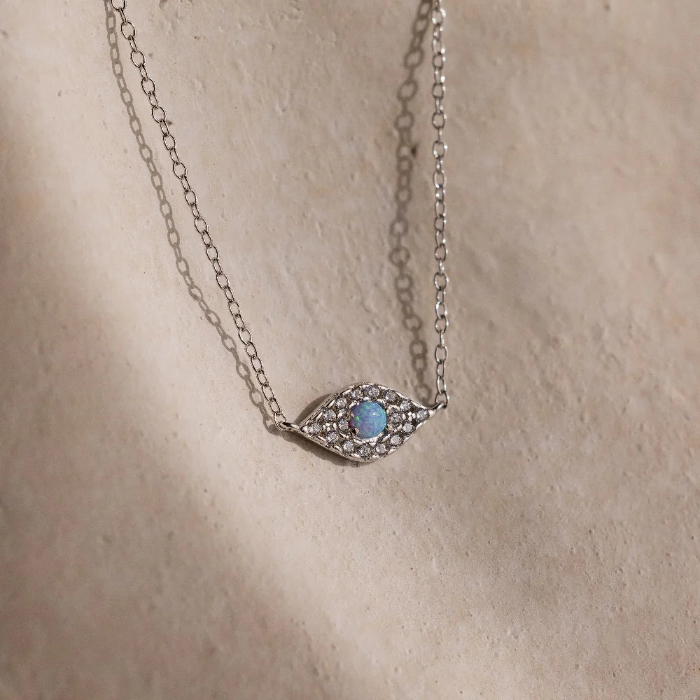 Opal Eye Necklace Silver 18K Gold Plated