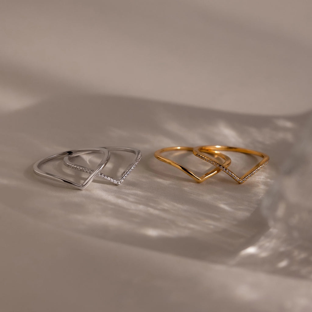 Pave Curve Stacking Set Silver 18K Gold Plated