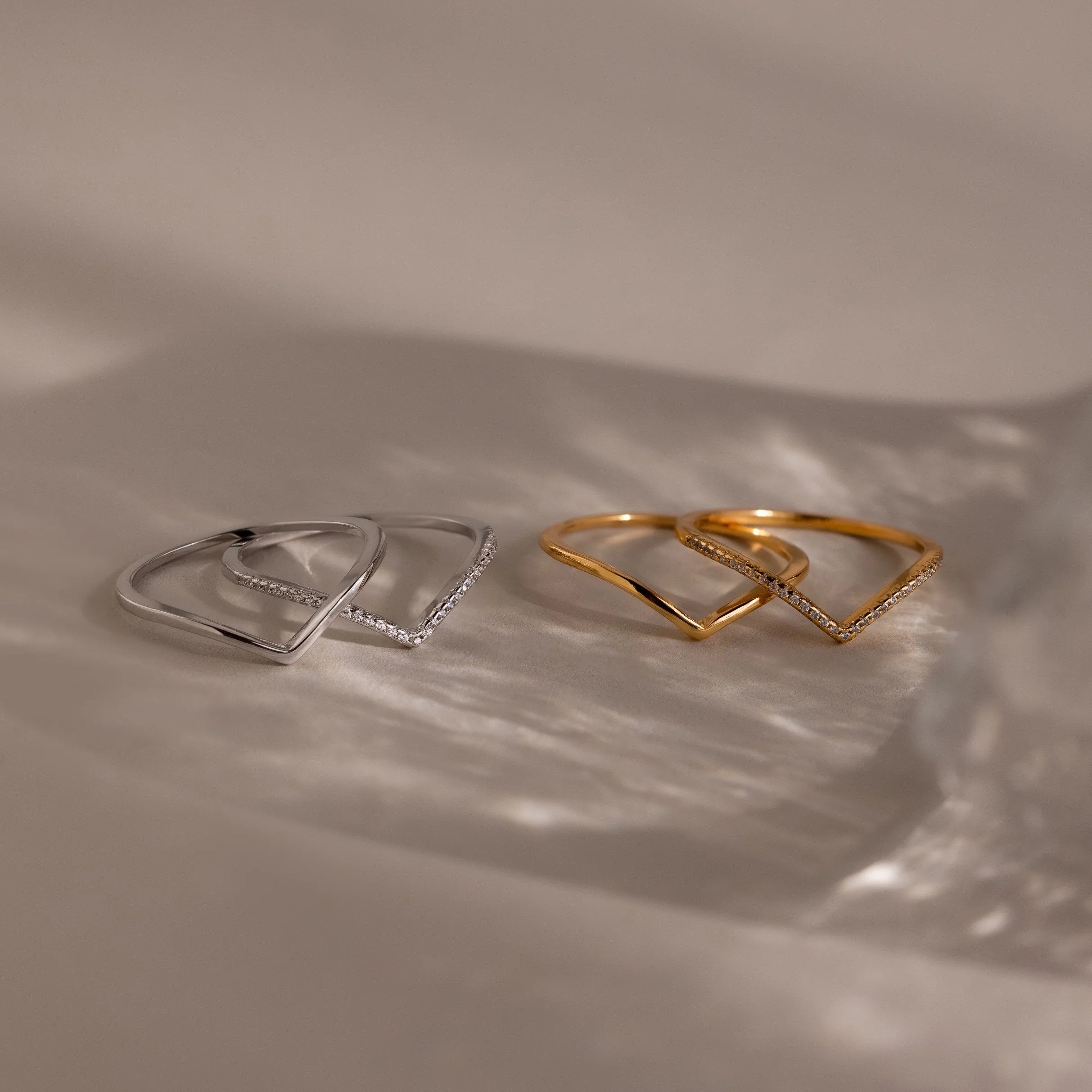 Pave Curve Stacking Set Silver 18K Gold Plated