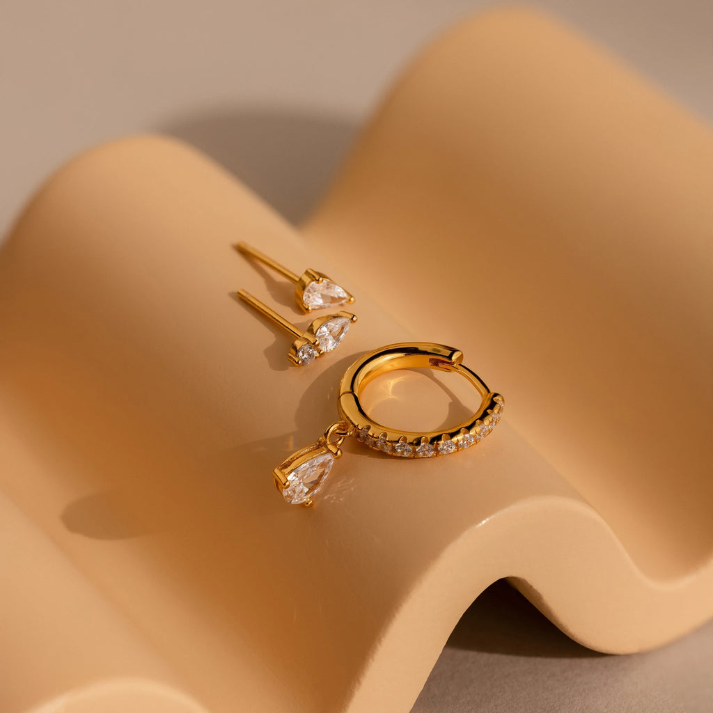 Diamond Drop Earrings Set Silver 18K Gold Plated