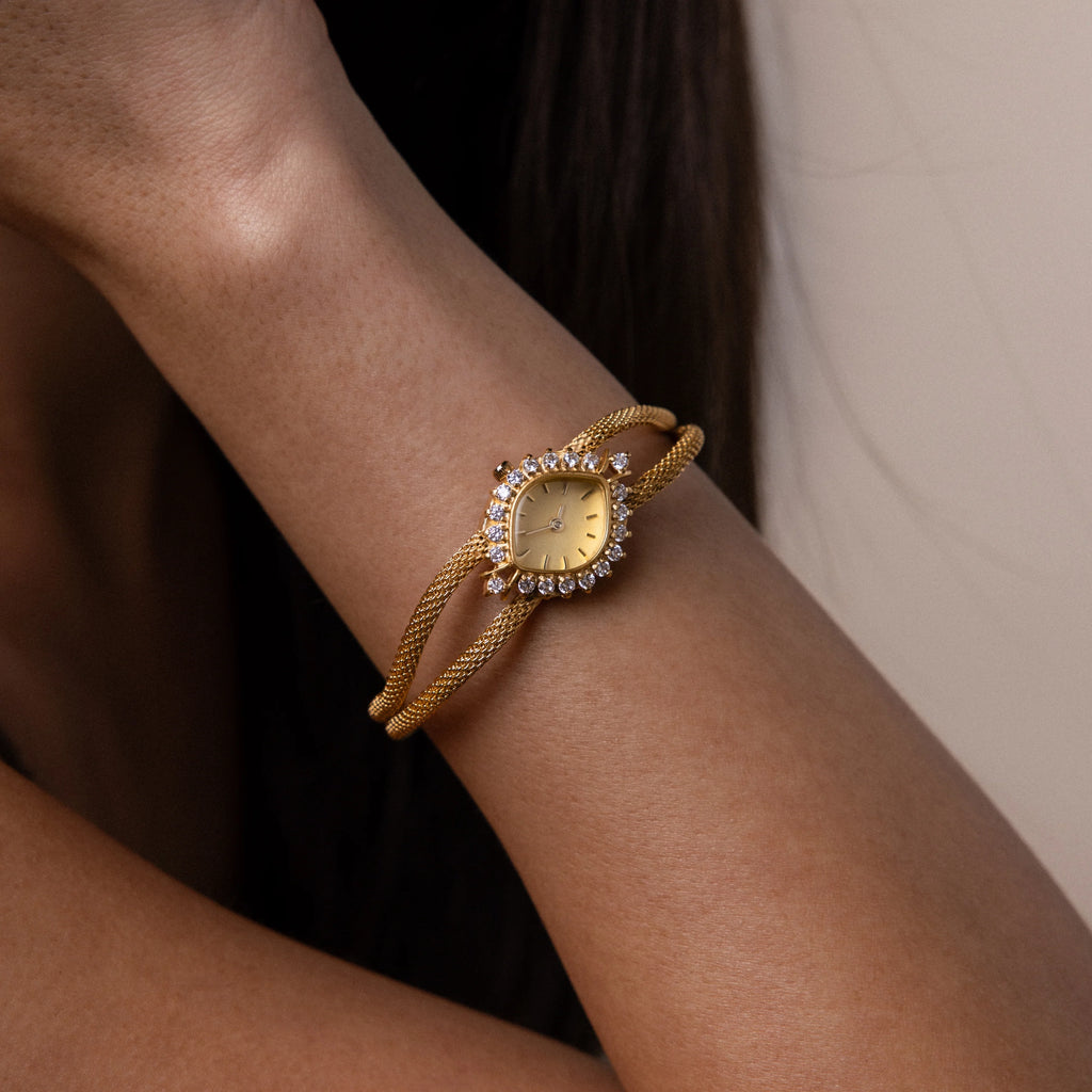 Gemstone Duo Chain Timepiece Silver 18K Gold Plated