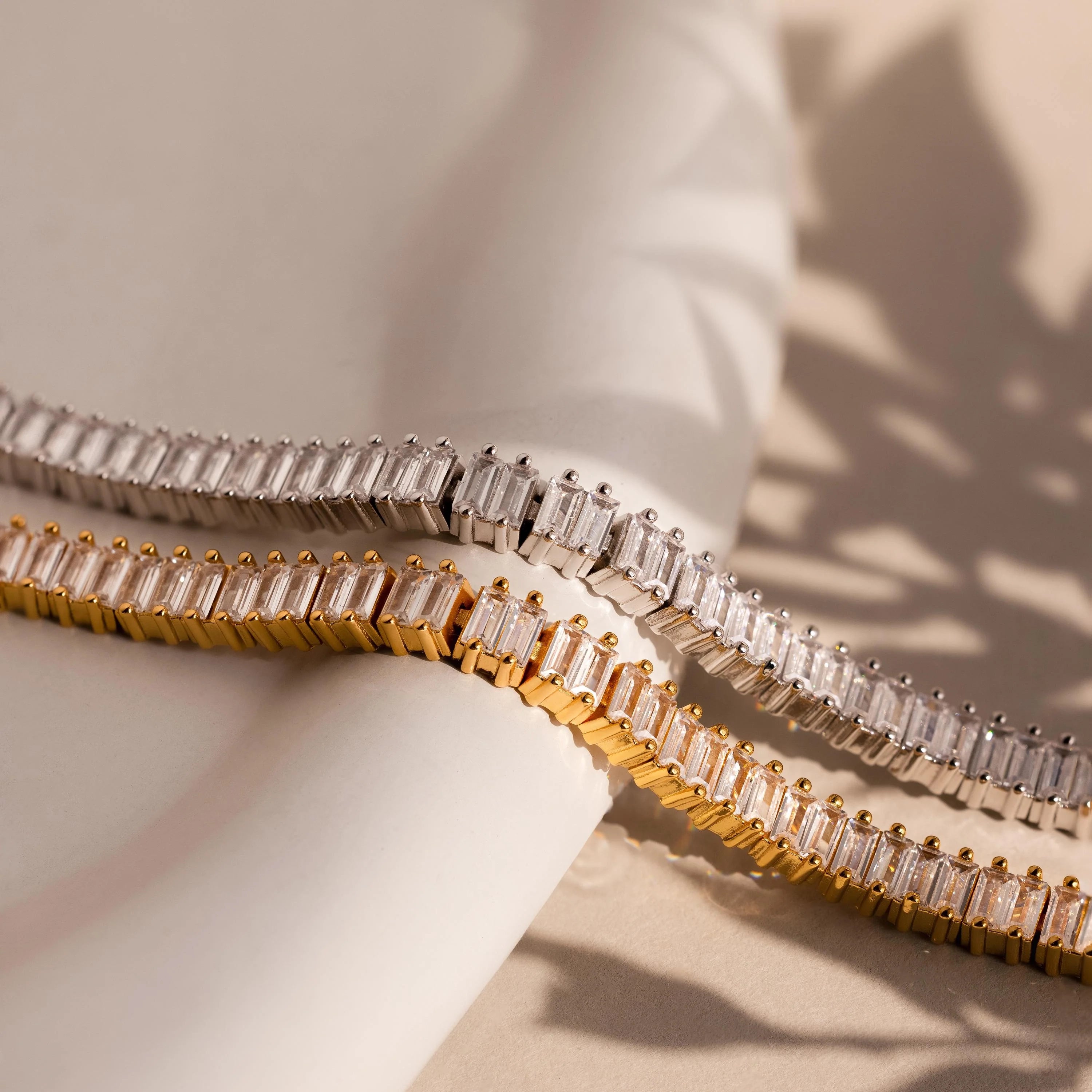 Vertical Baguette Tennis Bracelet Silver 18K Gold Plated
