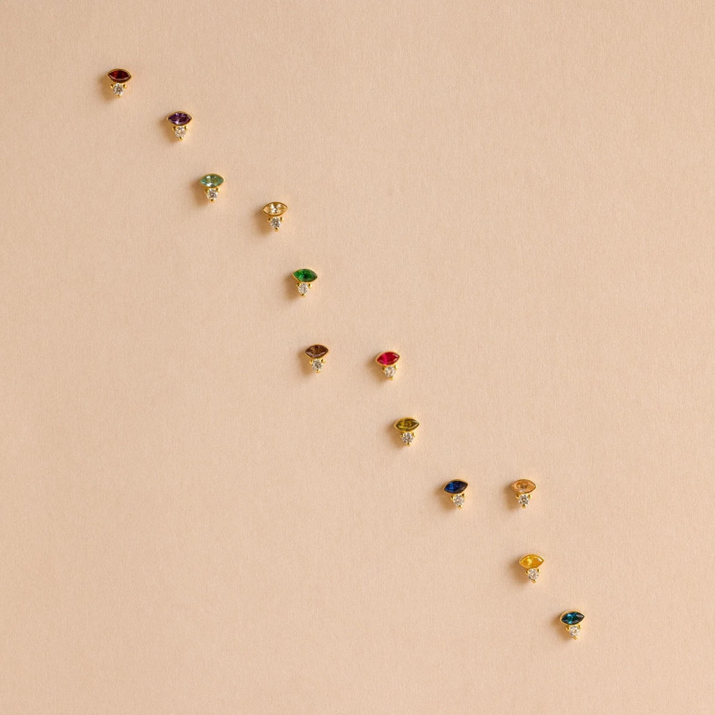Diamond Marquise Birthstone Studs Silver 18K Gold Plated