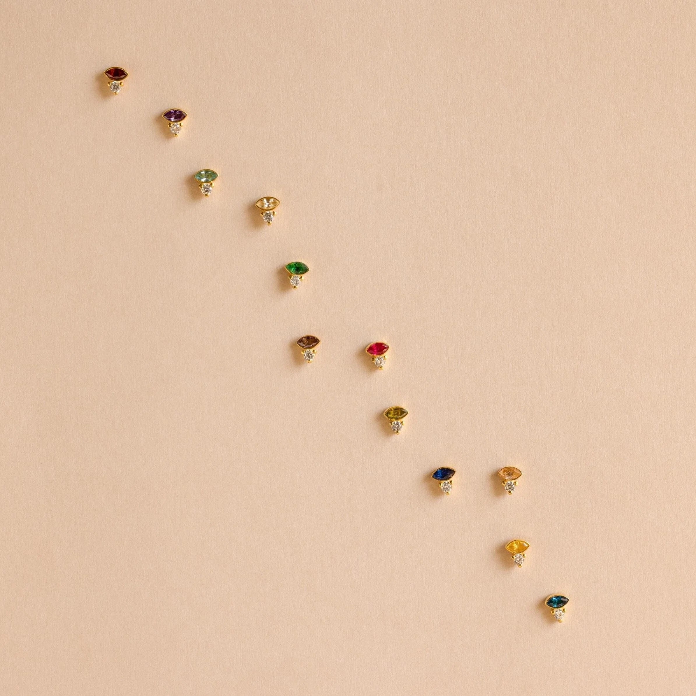 Diamond Marquise Birthstone Studs Silver 18K Gold Plated