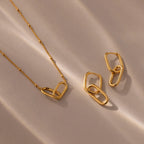 Linked Charm Necklace and Earrings Set Silver 18K Gold Plated