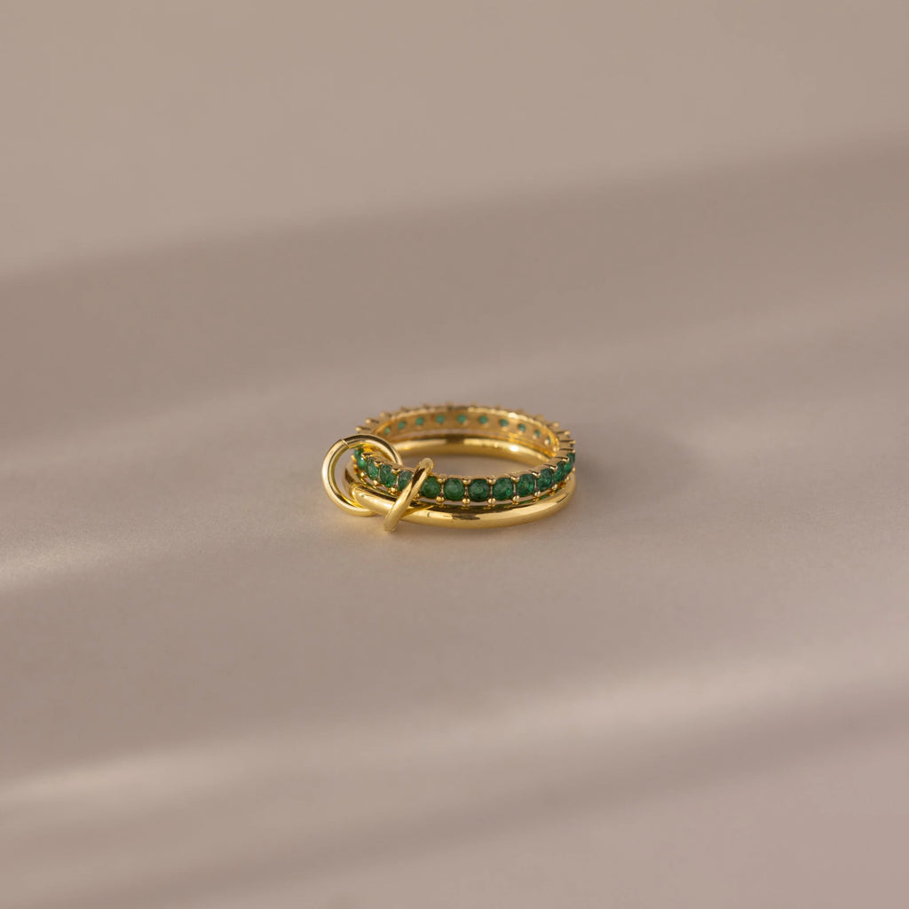 Eternity Band Duo Emerald Tennis Linked Ring Silver 18K Gold Plated