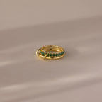 Eternity Band Duo Emerald Tennis Linked Ring Silver 18K Gold Plated