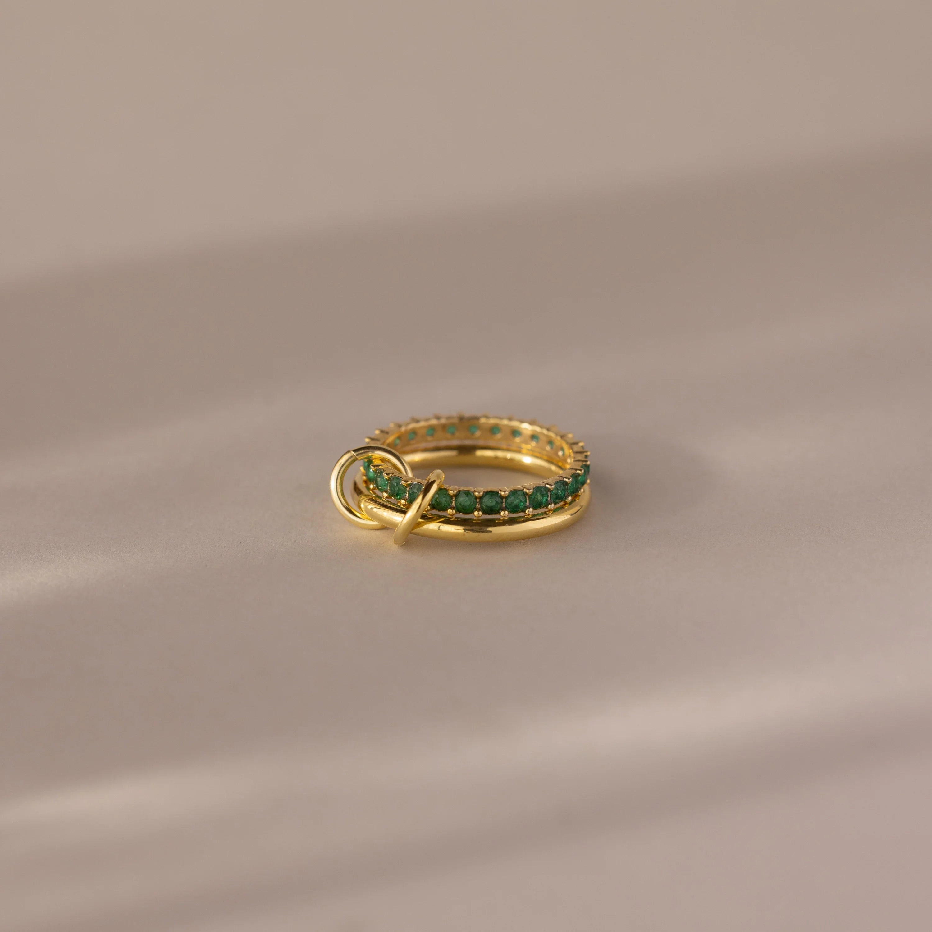Eternity Band Duo Emerald Tennis Linked Ring Silver 18K Gold Plated