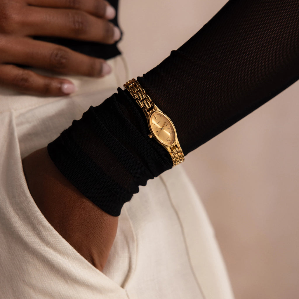 Slim Oval Timepiece Silver 18K Gold Plated